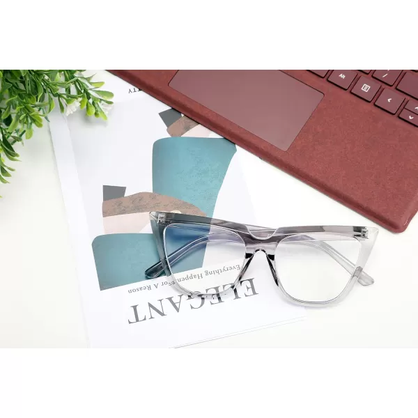 FEISEDY 2 PACK CHIC Cateye Blue Light Blocking Eyewear with Clear Lenses Large Frame Women B2619F2Blackgrey