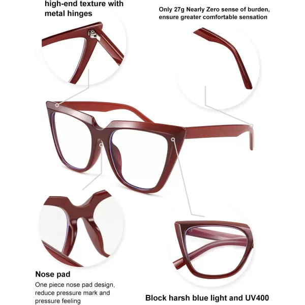 FEISEDY 2 PACK CHIC Cateye Blue Light Blocking Eyewear with Clear Lenses Large Frame Women B2619F2Blackwine