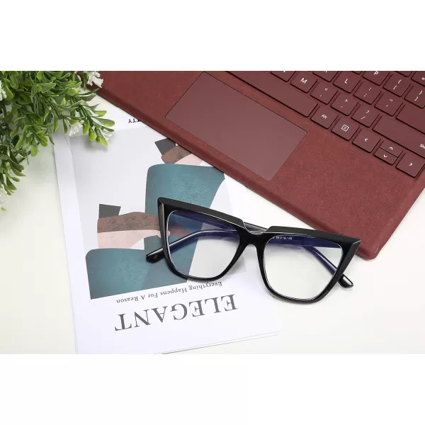 FEISEDY 2 PACK CHIC Cateye Blue Light Blocking Eyewear with Clear Lenses Large Frame Women B2619F2Blackwine