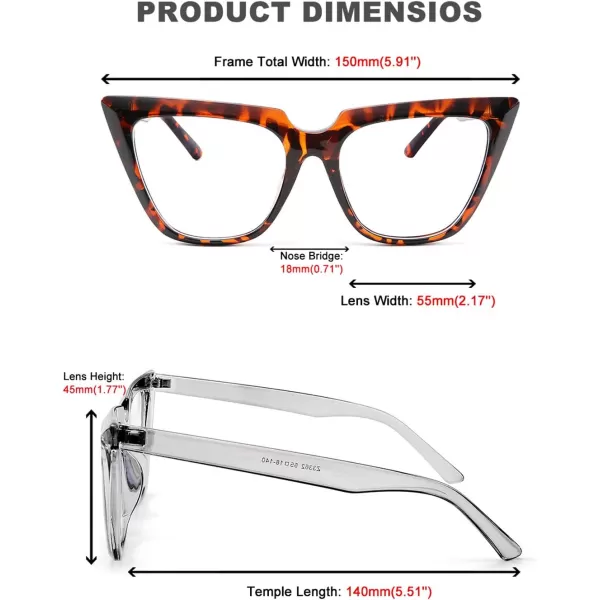 FEISEDY 2 PACK CHIC Cateye Blue Light Blocking Eyewear with Clear Lenses Large Frame Women B2619F2Leopardgrey