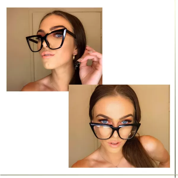 FEISEDY 2 PACK CHIC Cateye Blue Light Blocking Eyewear with Clear Lenses Large Frame Women B2619F2Leopardgrey