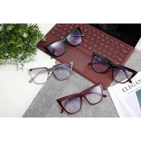 FEISEDY 2 PACK CHIC Cateye Blue Light Blocking Eyewear with Clear Lenses Large Frame Women B2619F2Leopardgrey