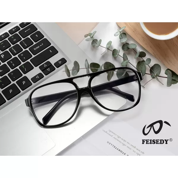 FEISEDY 70s Aviator Glasses Frame Blue Light Blocking Glasses Oversized Square Computer Glasses Women Men B2888Black Frame