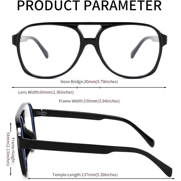 FEISEDY 70s Aviator Glasses Frame Blue Light Blocking Glasses Oversized Square Computer Glasses Women Men B2888Black Frame