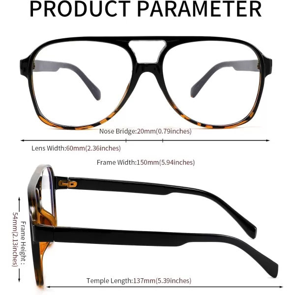 FEISEDY 70s Aviator Glasses Frame Blue Light Blocking Glasses Oversized Square Computer Glasses Women Men B2888Blackleopard Frame
