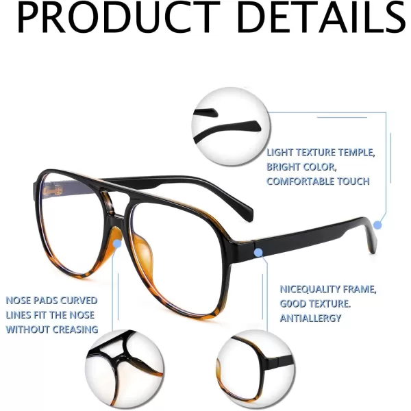 FEISEDY 70s Aviator Glasses Frame Blue Light Blocking Glasses Oversized Square Computer Glasses Women Men B2888Blackleopard Frame