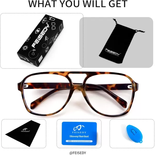 FEISEDY 70s Aviator Glasses Frame Blue Light Blocking Glasses Oversized Square Computer Glasses Women Men B2888Leopard Frame