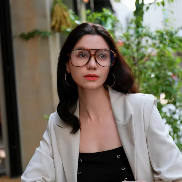 FEISEDY 70s Aviator Glasses Frame Blue Light Blocking Glasses Oversized Square Computer Glasses Women Men B2888Leopard Frame