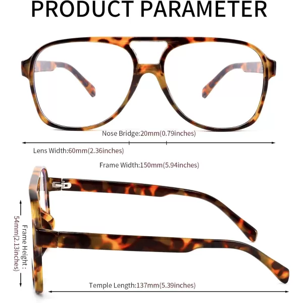 FEISEDY 70s Aviator Glasses Frame Blue Light Blocking Glasses Oversized Square Computer Glasses Women Men B2888Leopard Frame