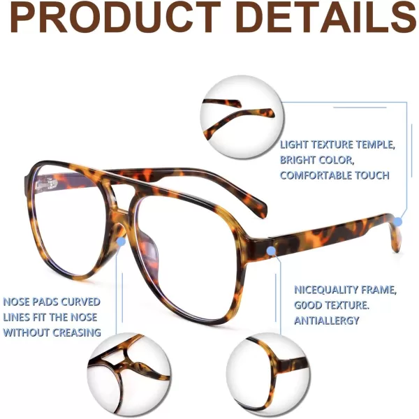 FEISEDY 70s Aviator Glasses Frame Blue Light Blocking Glasses Oversized Square Computer Glasses Women Men B2888Leopard Frame