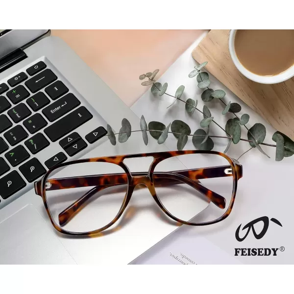 FEISEDY 70s Aviator Glasses Frame Blue Light Blocking Glasses Oversized Square Computer Glasses Women Men B2888Leopard Frame