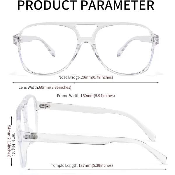 FEISEDY 70s Aviator Glasses Frame Blue Light Blocking Glasses Oversized Square Computer Glasses Women Men B2888Transparent Frame