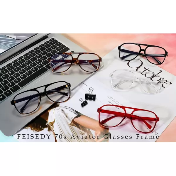 FEISEDY 70s Aviator Glasses Frame Blue Light Blocking Glasses Oversized Square Computer Glasses Women Men B2888Transparent Frame