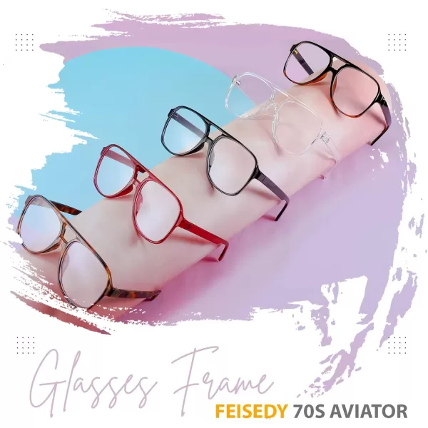 FEISEDY 70s Aviator Glasses Frame Blue Light Blocking Glasses Oversized Square Computer Glasses Women Men B2888Transparent Frame