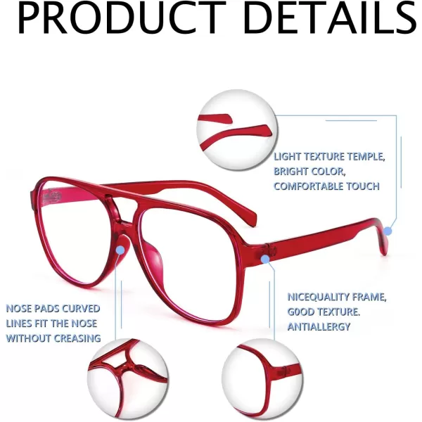 FEISEDY 70s Aviator Glasses Frame Blue Light Blocking Glasses Oversized Square Computer Glasses Women Men B2888Wine Frame