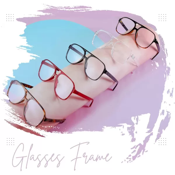 FEISEDY 70s Aviator Glasses Frame Blue Light Blocking Glasses Oversized Square Computer Glasses Women Men B2888Wine Frame