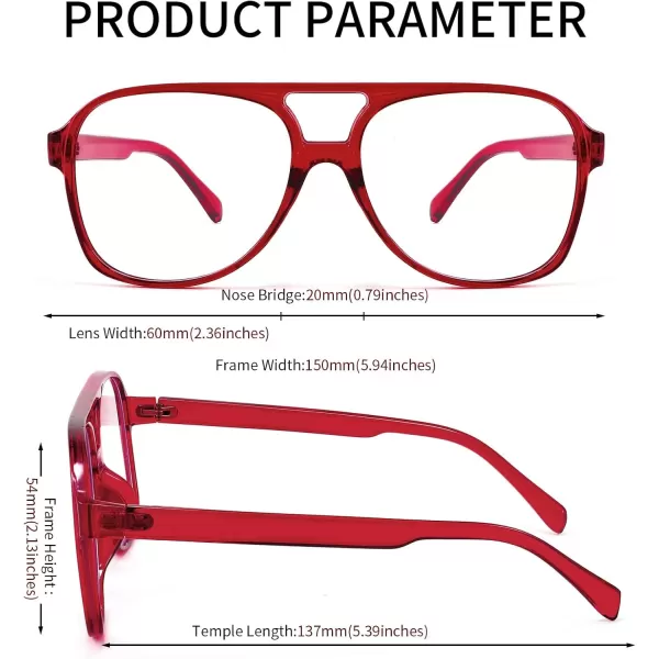 FEISEDY 70s Aviator Glasses Frame Blue Light Blocking Glasses Oversized Square Computer Glasses Women Men B2888Wine Frame