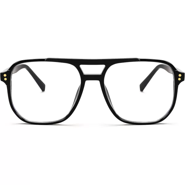 FEISEDY Blue Light Blocking Glasses Fake Nerd Clear Square Computer Lightweight Pilot Glasses Frame Oversized B2866Black Frame