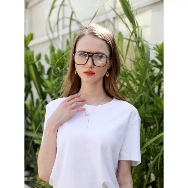 FEISEDY Blue Light Blocking Glasses Fake Nerd Clear Square Computer Lightweight Pilot Glasses Frame Oversized B2866Black Frame
