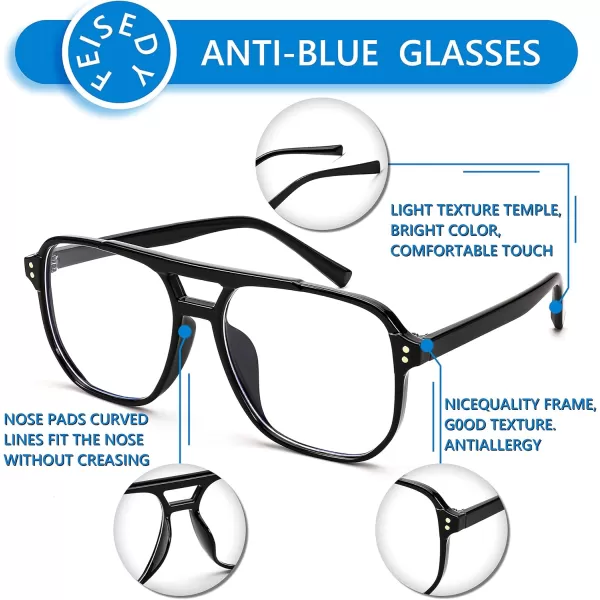 FEISEDY Blue Light Blocking Glasses Fake Nerd Clear Square Computer Lightweight Pilot Glasses Frame Oversized B2866Black Frame