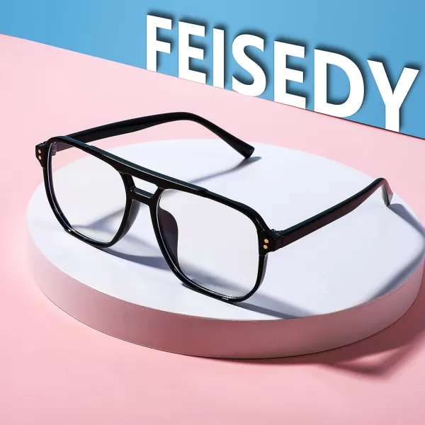 FEISEDY Blue Light Blocking Glasses Fake Nerd Clear Square Computer Lightweight Pilot Glasses Frame Oversized B2866Black Frame