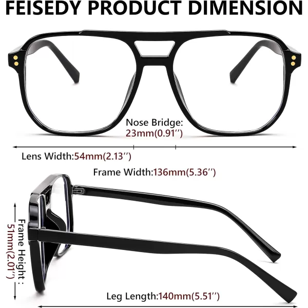 FEISEDY Blue Light Blocking Glasses Fake Nerd Clear Square Computer Lightweight Pilot Glasses Frame Oversized B2866Black Frame