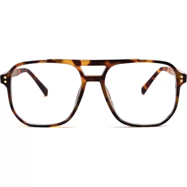FEISEDY Blue Light Blocking Glasses Fake Nerd Clear Square Computer Lightweight Pilot Glasses Frame Oversized B2866Leopard Frame