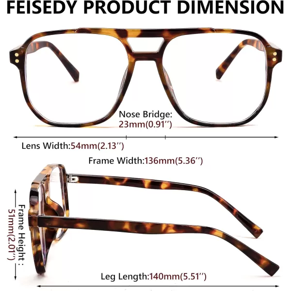 FEISEDY Blue Light Blocking Glasses Fake Nerd Clear Square Computer Lightweight Pilot Glasses Frame Oversized B2866Leopard Frame