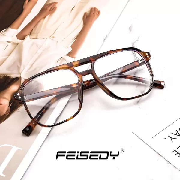 FEISEDY Blue Light Blocking Glasses Fake Nerd Clear Square Computer Lightweight Pilot Glasses Frame Oversized B2866Leopard Frame