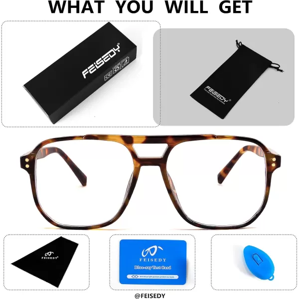 FEISEDY Blue Light Blocking Glasses Fake Nerd Clear Square Computer Lightweight Pilot Glasses Frame Oversized B2866Leopard Frame
