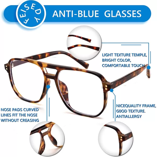 FEISEDY Blue Light Blocking Glasses Fake Nerd Clear Square Computer Lightweight Pilot Glasses Frame Oversized B2866Leopard Frame