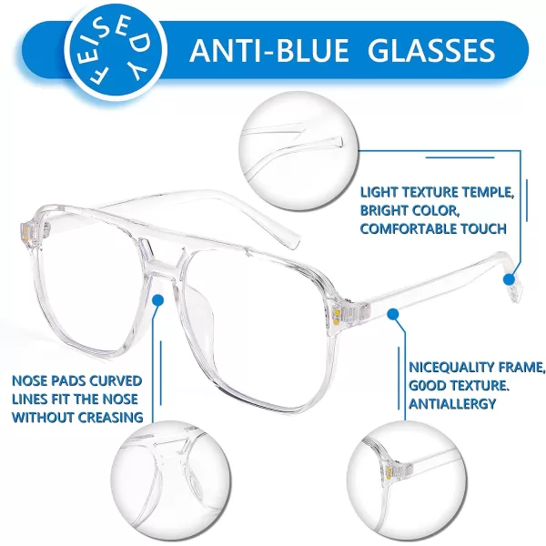 FEISEDY Blue Light Blocking Glasses Fake Nerd Clear Square Computer Lightweight Pilot Glasses Frame Oversized B2866Transparent Frame