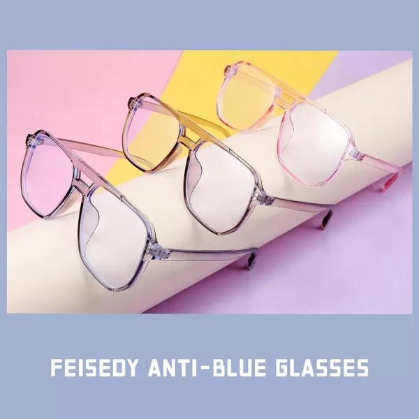 FEISEDY Blue Light Blocking Glasses Fake Nerd Clear Square Computer Lightweight Pilot Glasses Frame Oversized B2866Transparent Frame