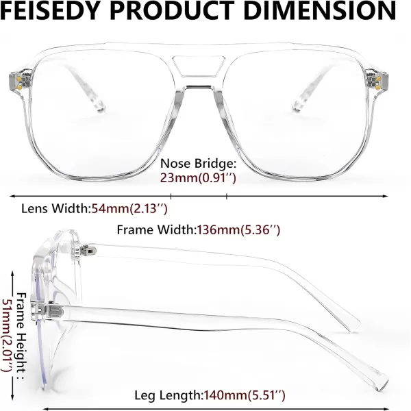 FEISEDY Blue Light Blocking Glasses Fake Nerd Clear Square Computer Lightweight Pilot Glasses Frame Oversized B2866Transparent Frame