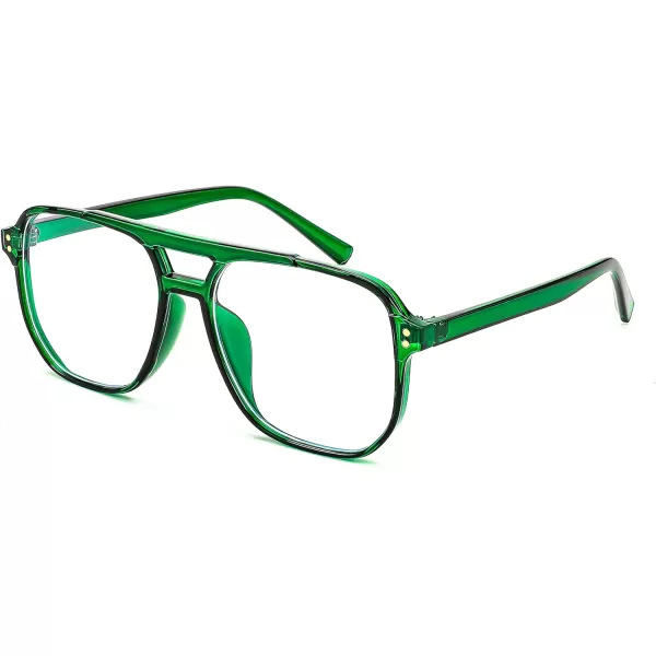 FEISEDY Blue Light Blocking Glasses Fake Nerd Clear Square Computer Lightweight Pilot Glasses Frame Oversized B2866Transparent Green Frame