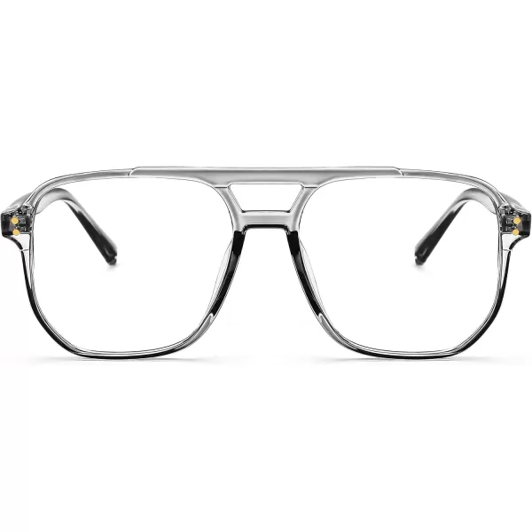 FEISEDY Blue Light Blocking Glasses Fake Nerd Clear Square Computer Lightweight Pilot Glasses Frame Oversized B2866Transparent Grey Frame