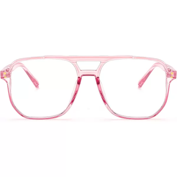 FEISEDY Blue Light Blocking Glasses Fake Nerd Clear Square Computer Lightweight Pilot Glasses Frame Oversized B2866Transparent Pink Frame