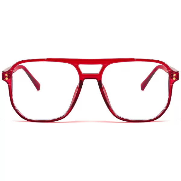 FEISEDY Blue Light Blocking Glasses Fake Nerd Clear Square Computer Lightweight Pilot Glasses Frame Oversized B2866Transparent Red Frame