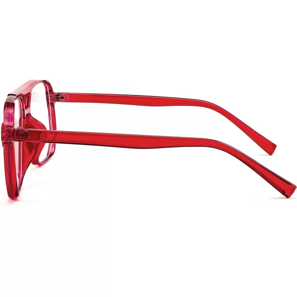 FEISEDY Blue Light Blocking Glasses Fake Nerd Clear Square Computer Lightweight Pilot Glasses Frame Oversized B2866Transparent Red Frame