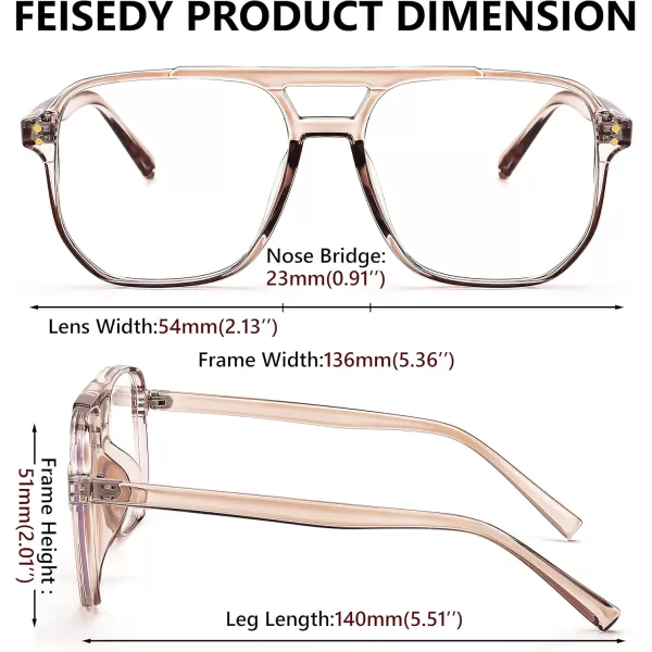 FEISEDY Blue Light Blocking Glasses Fake Nerd Clear Square Computer Lightweight Pilot Glasses Frame Oversized B2866Transparent Tea Frame