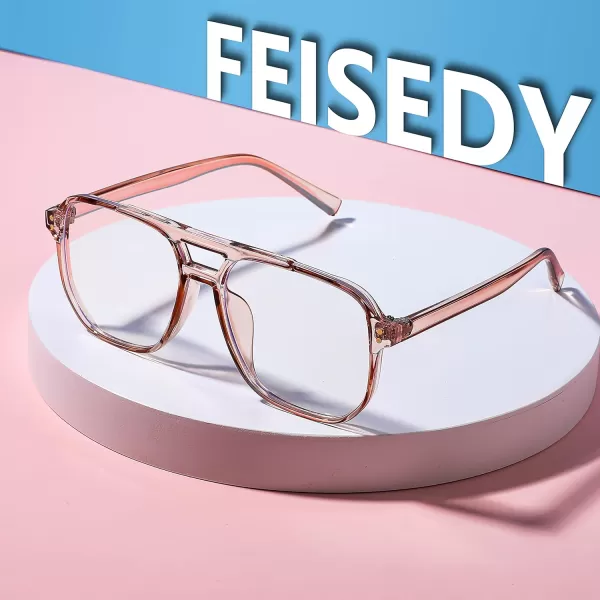 FEISEDY Blue Light Blocking Glasses Fake Nerd Clear Square Computer Lightweight Pilot Glasses Frame Oversized B2866Transparent Tea Frame