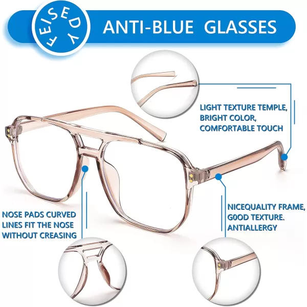 FEISEDY Blue Light Blocking Glasses Fake Nerd Clear Square Computer Lightweight Pilot Glasses Frame Oversized B2866Transparent Tea Frame