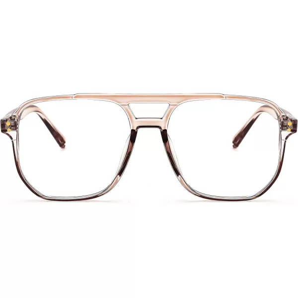 FEISEDY Blue Light Blocking Glasses Fake Nerd Clear Square Computer Lightweight Pilot Glasses Frame Oversized B2866Transparent Tea Frame