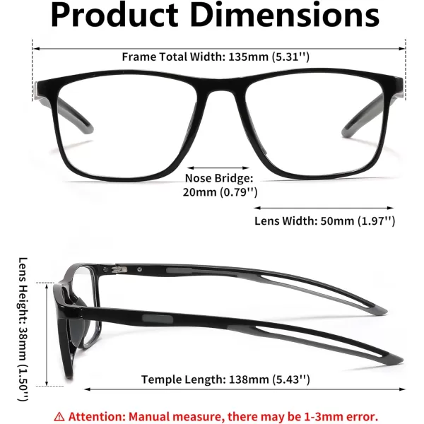 FEISEDY Blue Light Glasses for Women Men TR90 Sports UltraLight Glasses Anti Glare UV Protection B0109Bright Black Frame  Grey Legs