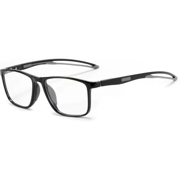 FEISEDY Blue Light Glasses for Women Men TR90 Sports UltraLight Glasses Anti Glare UV Protection B0109Bright Black Frame  Grey Legs