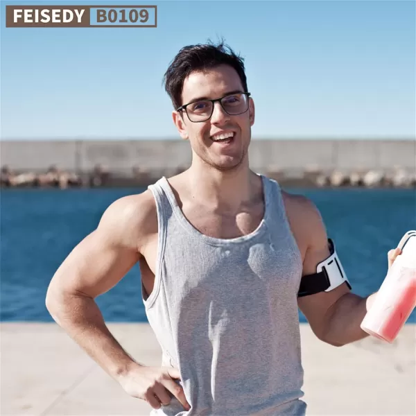 FEISEDY Blue Light Glasses for Women Men TR90 Sports UltraLight Glasses Anti Glare UV Protection B0109Bright Black Frame  Grey Legs