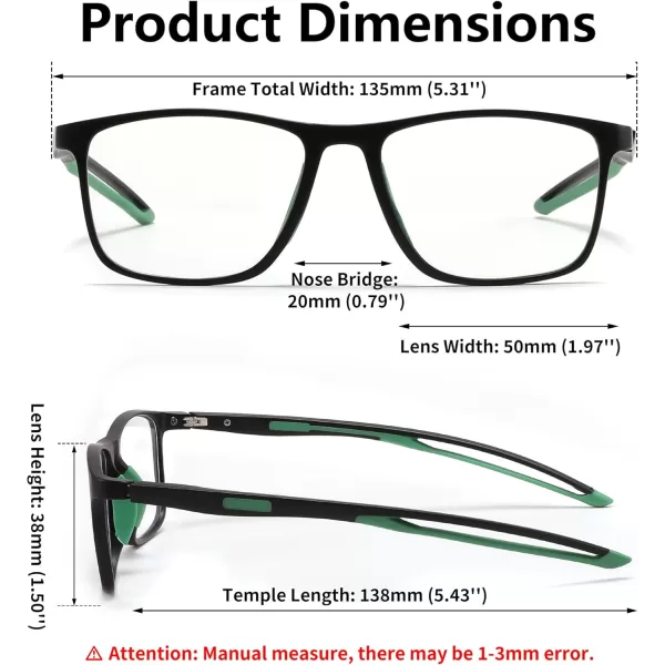 FEISEDY Blue Light Glasses for Women Men TR90 Sports UltraLight Glasses Anti Glare UV Protection B0109Sand Black Frame  Green Legs