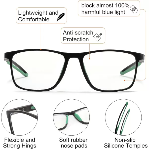 FEISEDY Blue Light Glasses for Women Men TR90 Sports UltraLight Glasses Anti Glare UV Protection B0109Sand Black Frame  Green Legs