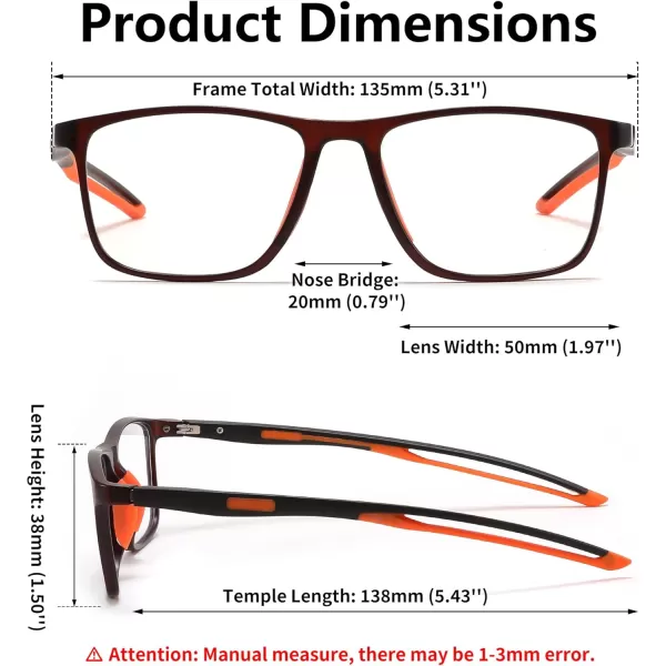 FEISEDY Blue Light Glasses for Women Men TR90 Sports UltraLight Glasses Anti Glare UV Protection B0109Sand Black Frame  Orange Legs