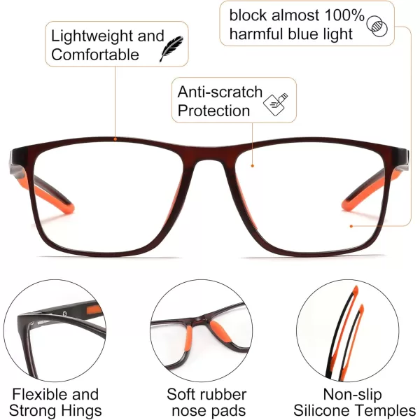 FEISEDY Blue Light Glasses for Women Men TR90 Sports UltraLight Glasses Anti Glare UV Protection B0109Sand Black Frame  Orange Legs